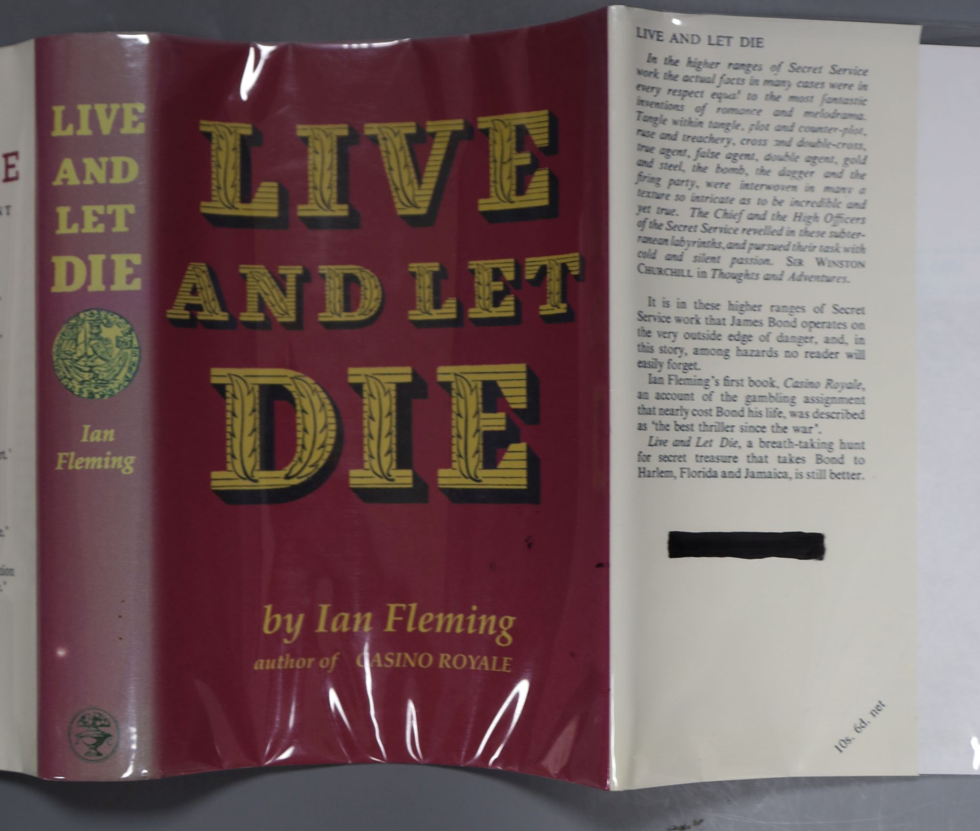 Fleming, Ian - Live and Let Die, 2nd impression, d/wrapper, reproduction, 1954